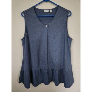 Logo Lounge Sleeveless Blue Gray French Terry Ruffle‎ Vest One Button Womens M
